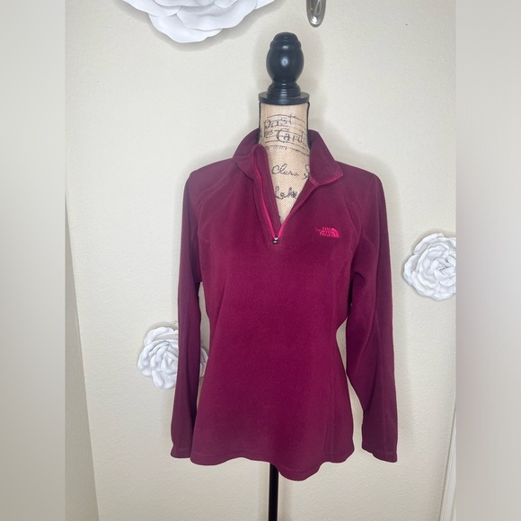 North Face 1/4 Zipper Burgundy Polartec Fleece Pullover Size Large - Picture 13 of 14